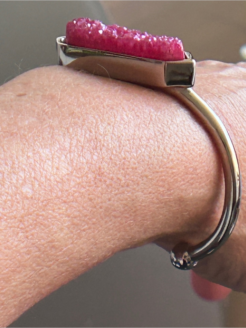 Pink Druzy Cuff Bracelet - Silver Tone - Kinsley Armelle